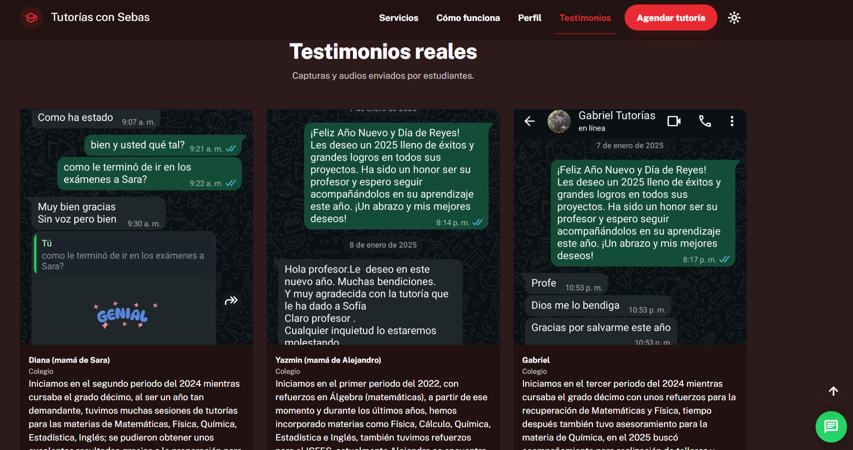 Tutorías con Sebas - Sección de servicios
