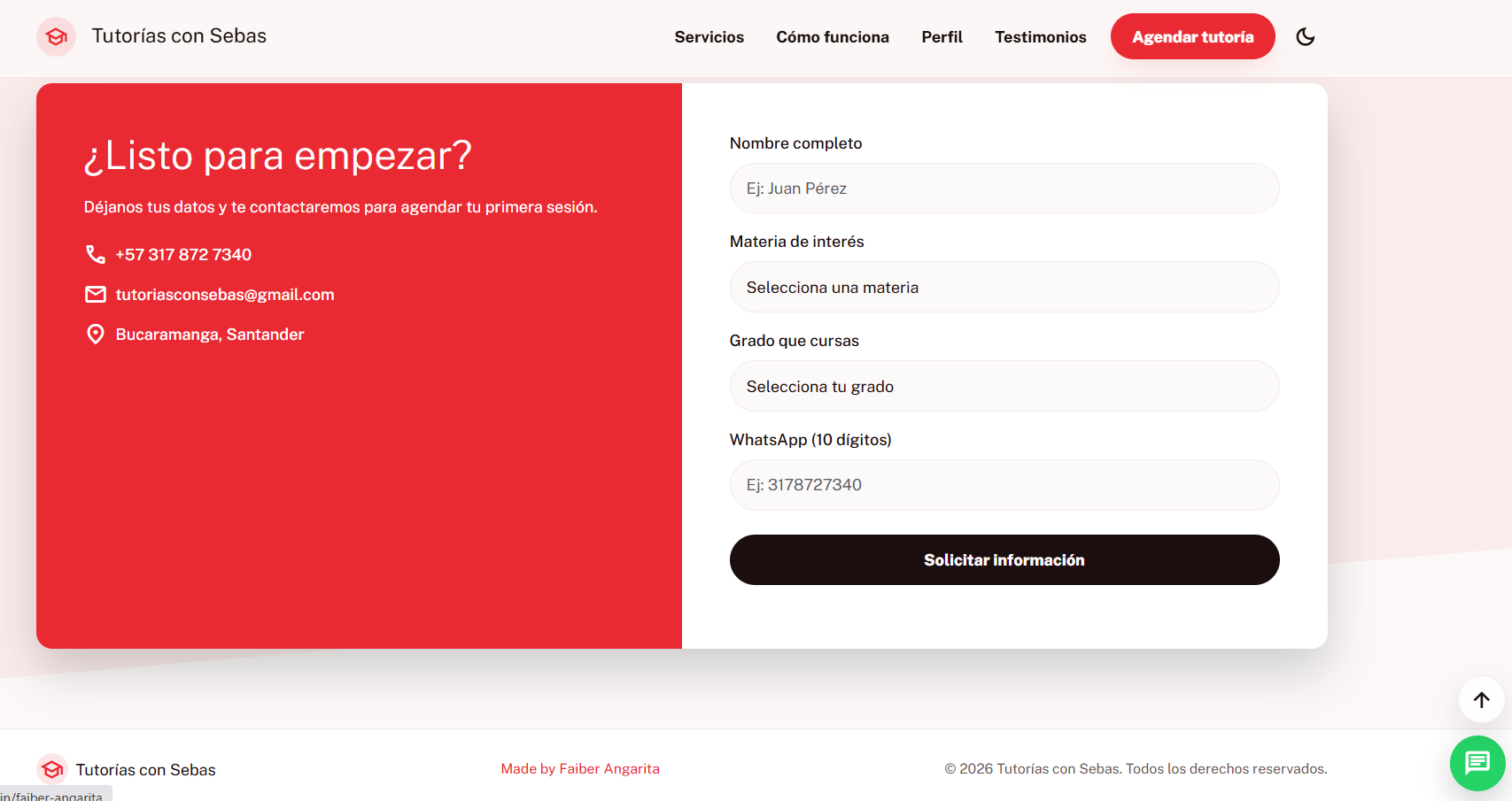 Tutorías con Sebas - Vista mobile